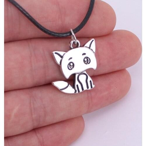 Hzew simple cute cartoon fox pendant necklace Ancient silver color fox necklaces