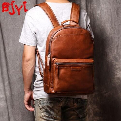 Vintage Mens Leather Backpack Retro Men Computer Backpacks Travel Bags New Original Large Capacity Casual Head Layer Leather