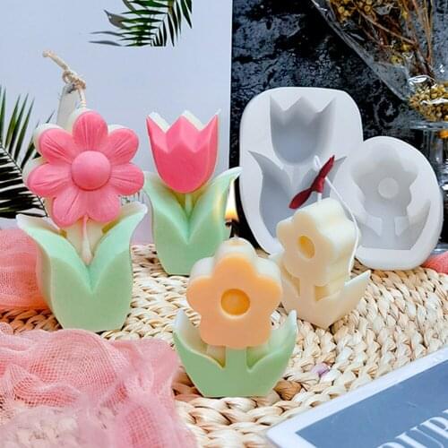 Diy Tulip Scented Silicone Candle Mold Flower Shape Cute Plaster Craft Cake Mould Soap Making Handmade Home Decoration Christmas