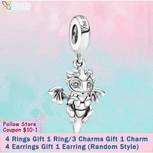 Smuxin 925 Sterling Silver Beads Magic Dragon Dangle Charms fit Original Pandora Bracelets for Women Jewelry Making Girl Gift