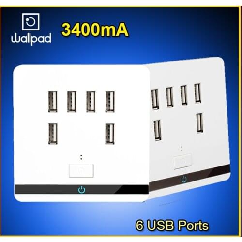 Smart Home Wallpad USB Wall Socket AC 12-36V US UK EU AU Wall Socket 3400mA 6 Port 5.0V USB Outlet Power Charger for Cellphone