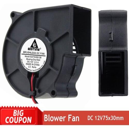 Gdstime DC 12V 75mmx30mm 75mm Turbo Cooler Fan 0.3A 7530 Dual Ball Air Flow Cooling Blower Fan