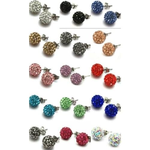Yft34 10mm mix multicolor whtie purple blue 16 color Crystal Beads Silver Plated Earrings Studs Jewelry