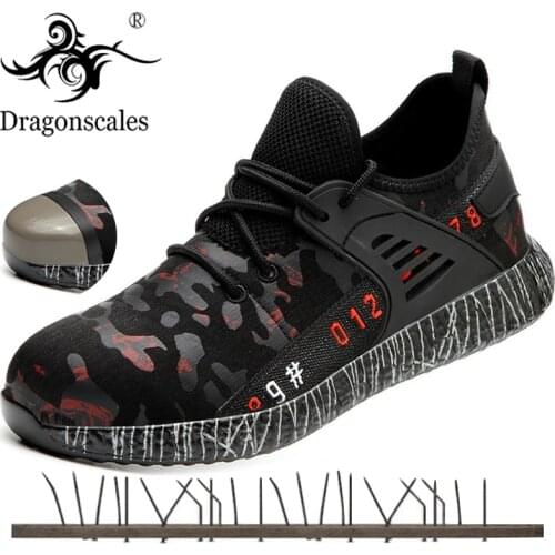 Dropshipping Safety Shoes For Men Steel Toe Boots Prevent Puncture Steel Bottom Breathable Camouflage Mesh Sneakers Work Shoes