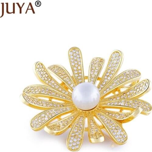 Elegant Pearl Flower Brooch Pin Crystal Costume Jewelry Clothes Accessories Jewelry Zircon Rhinestone Brooches For Wedding Gift