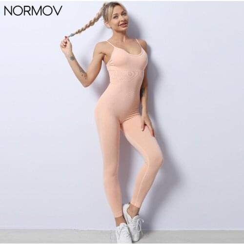 Normov Women Fitness Jumpsuit Women Elastic Skinny Leggings Pure Color High Waist Long Romper Patchwork U-Neck Bodysuit Casual