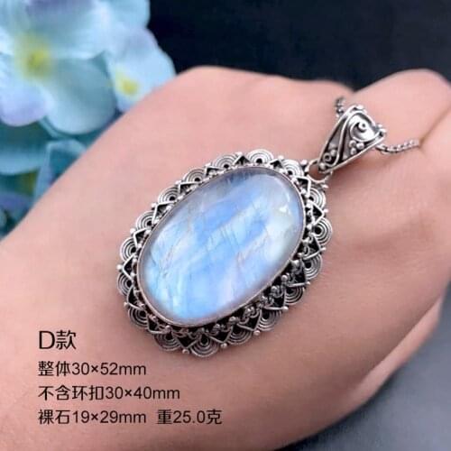 Natural Moonstone Necklace Nepalese Handmade 925 Sterling Silver Vintage Jewelry Womans Pendant