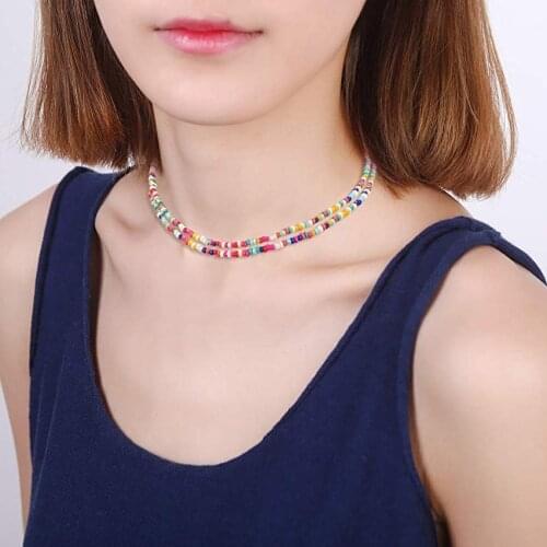 Beaded Choker Necklaces for Women Girls Bohemian Boho Seed Bead Choker Handmade Beach Beads Necklace Chain Jewelry