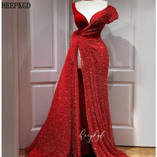 Sexy Red Long Evening Party Dresses Glitter Off The Shoulder Special Occasion Dress Plus Size Graduation Gowns Robe De Soiree