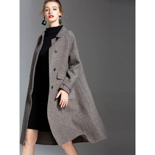 Winter Woolen New style Overcoat Female Cloak Jacket Korean version Women Leisure warm Ladies wear Loose Long Medium Gray Coat