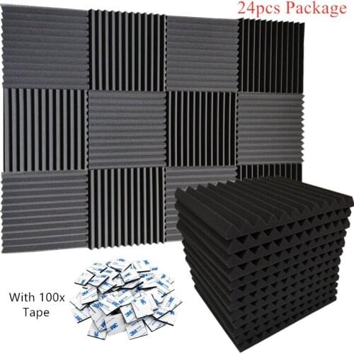 24PCS 300x300x25mm Acoustic Foam Sound Insulation Panels for KTV Bar Soundproofing Studio Wedges Sound Proofing With 100xTapes