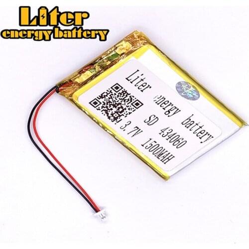 1.0MM 2pin connector 3.7 V 434060 1500mah e-books GPS PDA lithium polymer li-ion rechargeable battery lipo battery