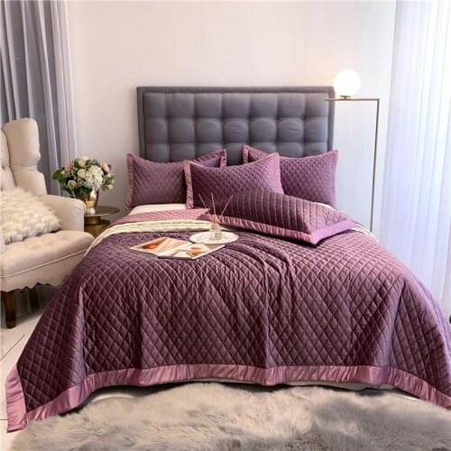 J1 Purple Beige Green Yellow Gray Soft Silk Velvet Fleece Quilted Bedspread Bed Cover Bed Sheet Blanket Pillowcases 1/3/5pcs