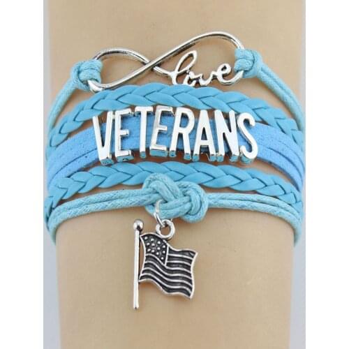 10PC/lot Infinity Love Veterans Flag Charms Bracelets & Bangles Leather Braid Wrap Bracelet Gifts For Men Women Fashion Jewelry