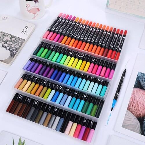 12/24/72/100PCS Colors Fine Liner Drawing Painting Watercolor Black Pole Art Marker Pens Dual Tip Brush Pen School Supplies