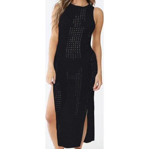 2021 Beach Cover up Knitted Sexy Beachwear See Through Bikini Cover up Sold Sarong Black Bathing Suit For Women Wrap Dress Tunic
