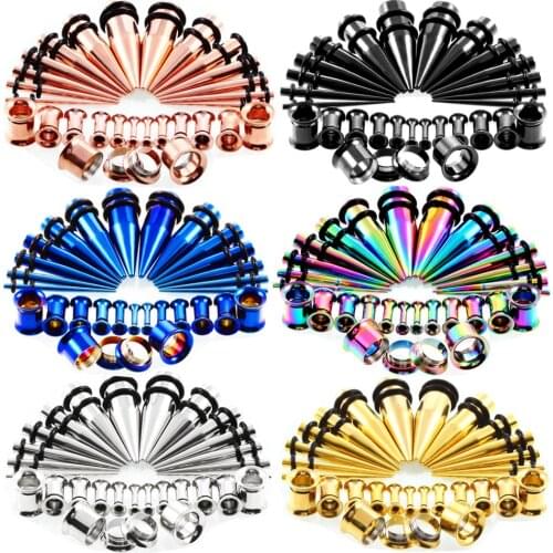 28PCS Stainless Steel Ear Gauge Stretching Kit Tunnels Ear Plug Taper Gauge Set 14-00G Expander Kit Stretcher Oreja Dilataciones