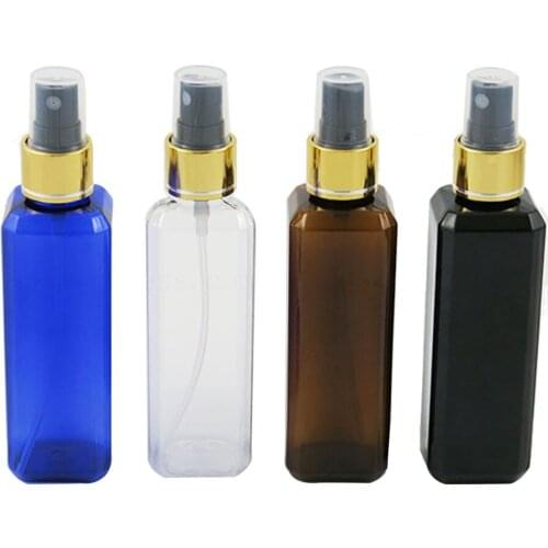 30 x Refillable Empty Square Clear Blue Amber Black Bottle 100ML Plastic Perfume Liquid Water Mist Spray Bottle Sprayer Atomiser