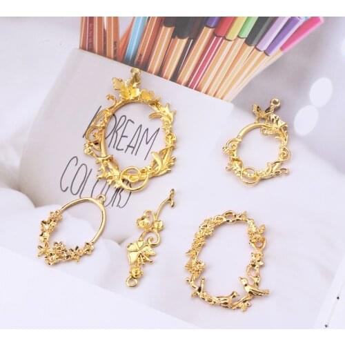 5 pieces of new DIY retro flower vine photo blank frame pendant bezel set UV resin jewelry for easy replacement