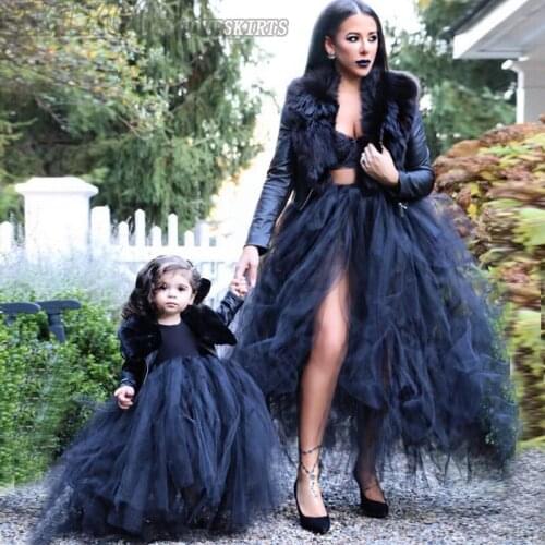 Black High Split Maxi Tulle Skirt Mother and Me Tutu Party Skirts for Party Custom Made Size more Fit femme jupes