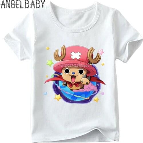 Children Anime One Piece Tony Chopper Print Funny T shirt Boys and Girls Summer White Tops Kids Cartoon T-shirt,HKP2294