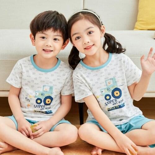 Children Pajamas 2pcs Short Sleeve Cartoon Kids Sleepwear Baby Girl Clothes Sleep Suit Summer Cotton Child Pyjamas Boy Nightwear
