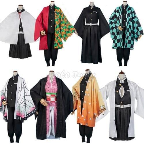 Kids Hot Sale Anime Demon Slayer Tanjirou Kamado Nezuko Kochou Shinobu Cosplay Boys Girls Kimono Cosplay Costume Wig Sets