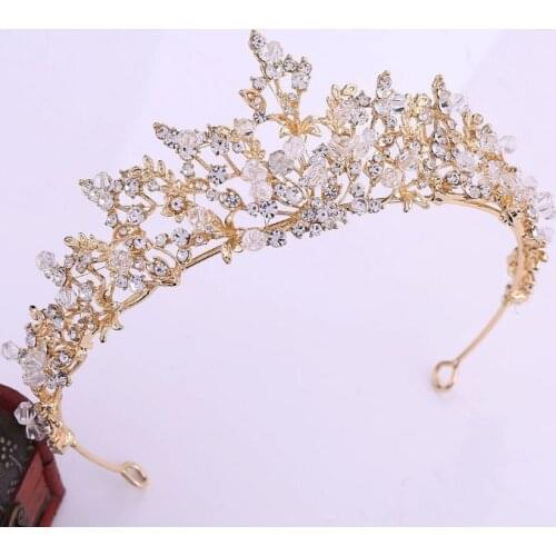 New Arrival Magnificent floral Rhinestone tiara Bridal Crown Tiaras Fashion Golden Diadem for Women Wedding Hair Accessories