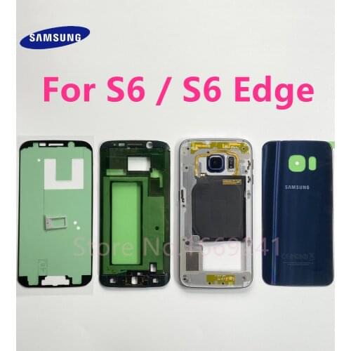 For SAMSUNG Galaxy S6 G920F S6 Edge G925F Full Housing Front Middle Frame Chassis Battery Cover Door Back Glass Complete Case