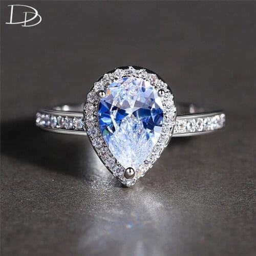 DODO Fancy Shining Water Drop Zircon Rings Silver Color Fashion Jewelry Engagement Anel Vintage Finger Ring Drop Shipping R405