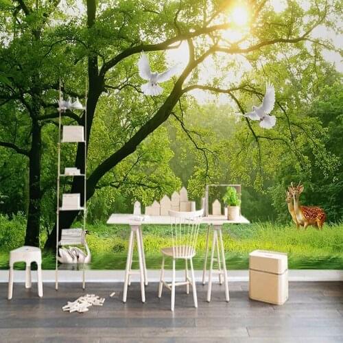 Custom Mural Green Tree Forest Nature Landscape 3D Non-woven Wallpaper Murals Modern Living Room Restaurant Decor Wall Painting