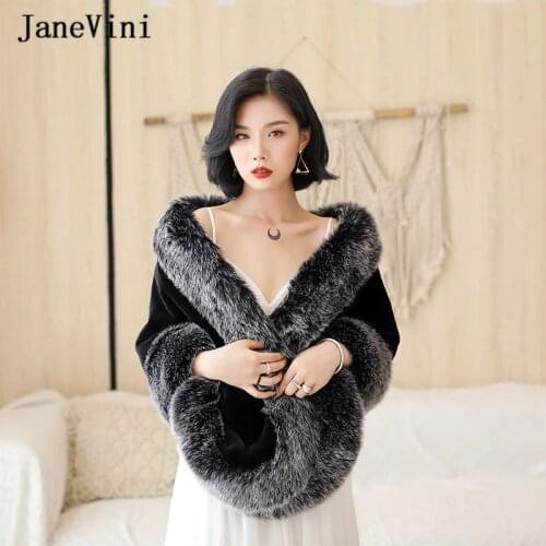 JaneVini 2020 High Quality Black Bridal Faux Fur Bolero Shawls Outerwear Shrugs New Women Winter Warm Cape Wedding Evening Wraps