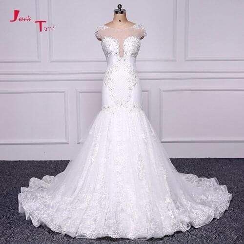Jark Tozr 100% Real Picture Wedding Dresses Lace Up Customize Tulle Lace Crystal Mermaid Bridal Gowns Vestido De Noiva