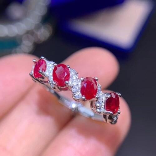 S925 silver Natural red ruby gem ring natural gemstone ring Elegant lovely Row surround woman girl wedding gift jewelry