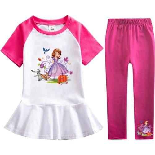 Disney Sophia girl suit pants summer 2021 new small childrens wear skirt girl lotus leaf two-piece outfit