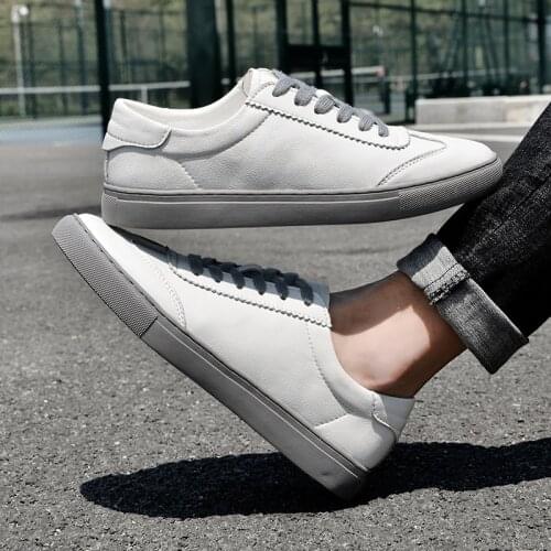 Classic White Shoes Men Comfortable Leather Casual Mens Shoes Lace Up Breathable Walking Shoes For Man Fashion Male Sneakers