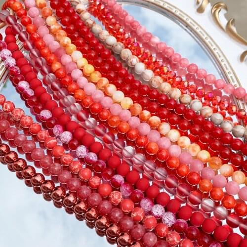 4/6/8/10/12MM Natural Red Jades Crystal Lava Coral Stone Spacer Rock Round Loose Beads For Jewelry making DIY Bracelet Wholesale