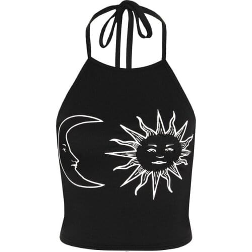 Fashion White Black Women Backless Camis Sexy Tops Mandala Printed Sleeveless Halter Neck Tank ops Vest T-shirt sun