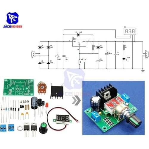 LM317 AC/DC to 27V 40V Step Down Buck Converter Module Adjustable Potentiometer Voltage Regulator Board with LED DIY Kit