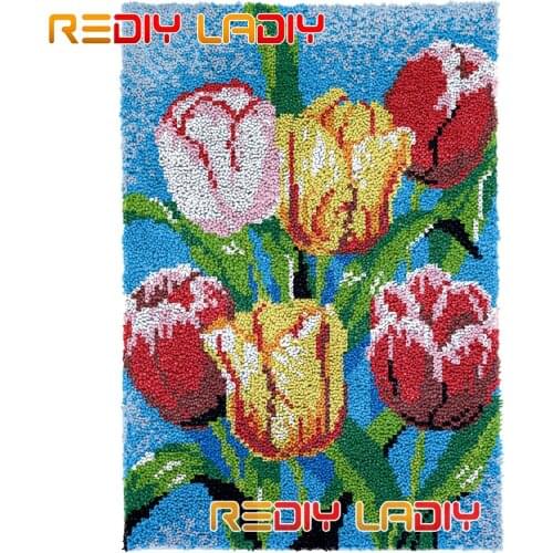 Latch Hook Rug Kit Colorful Tulips Plush Wall Tapestry DIY Carpet Rug Thick Yarn Arts Cushion Crochet Floor Mat Home Decor Gifts