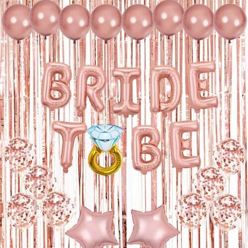Bride To Be Balloons Mariage Globos Party Anniversary Diamond Ring Wedding Decoration Baby Shower Rose Gold Latex Balloon Set