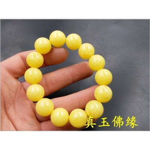 Real jade Buddha yellow white beeswax round bead bracelet string of female money amber hand string specials