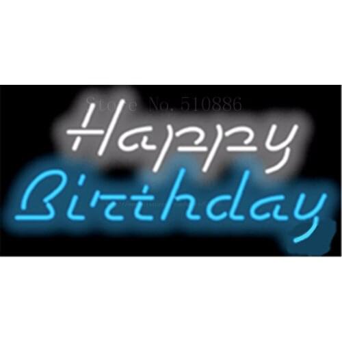 17*14" Happy Birthday NEON SIGN REAL GLASS BEER BAR PUB LIGHT SIGNS store display Restaurant Shop occasional Advertising Lights