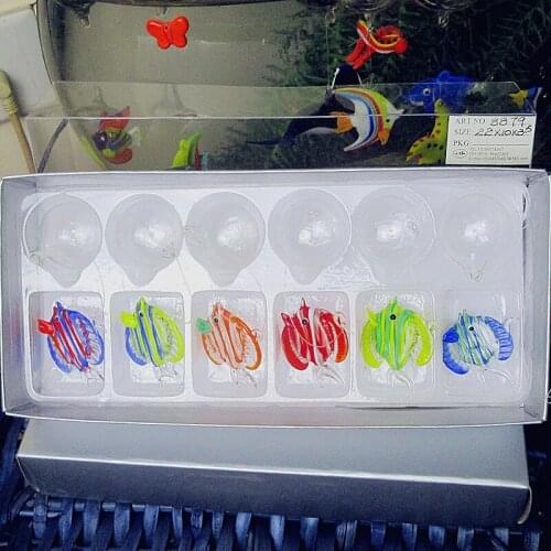 Custom Hand Blown Floating glass striped Tropical fish miniature Figurines aquarium decoration pendant animal statues ornaments