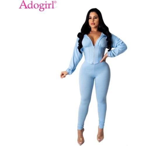 Adogirl Characteristic Waist Casual Two Piece Set Zipper Long Sleeve Cropped Sweatshirt Top Pencil Pants Women Tracksuit Outfit