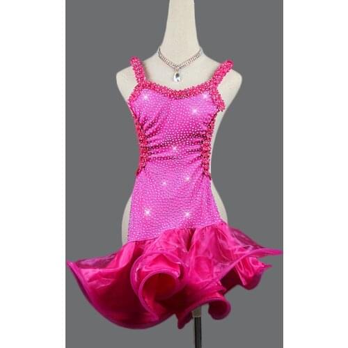 Kid children professional latin dance dress for girls Modern Waltz tango Cha Cha women ballroom competition Full drill dresses