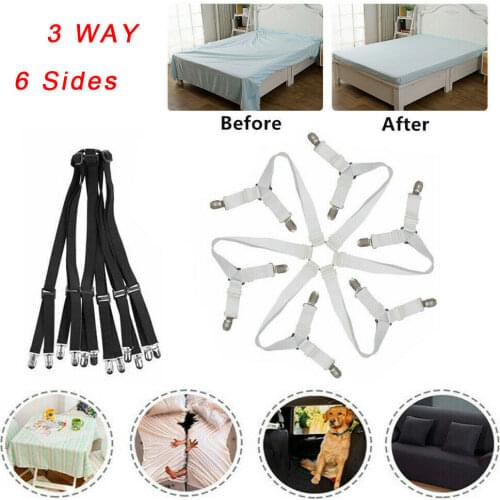 Bed Sheet Clips Grippers Fasteners 3 Way 6 Sides Sheet Suspenders Elastic Sheet Holders Mattress Clips Straps - Adjustable Fit