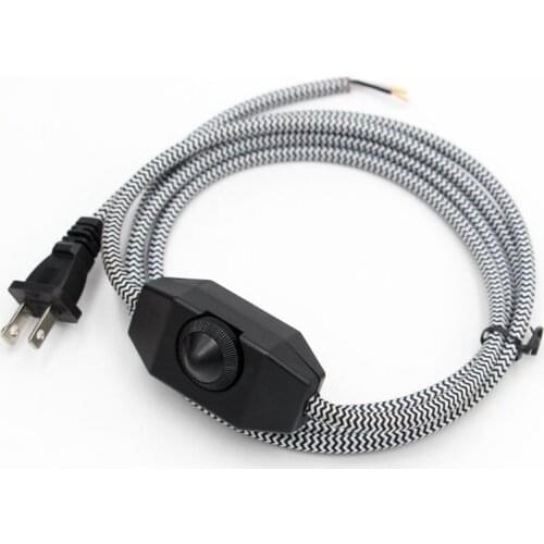 US Plug Power Cord With Dimmer Switch Textile Braided Covered Power Cord Cable