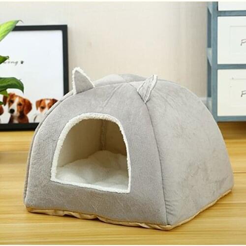 Foldable Dog Bed Self Warming for Indoor Cats Dog House with Removable Mattress Puppy Cage Lounger Grey Pink