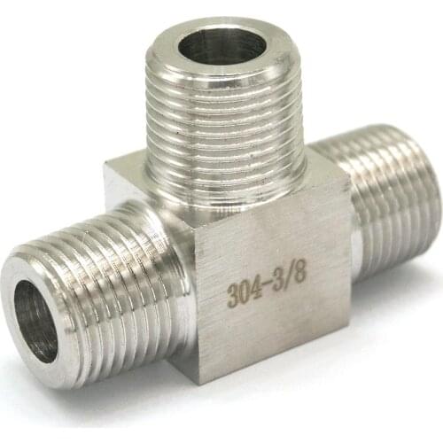Equal 3/8" BSPT male Threaded Tee 3 Way 304 Stainless Steel Pipe Fitting Connector Adapter Max Pressure 2.5 Mpa